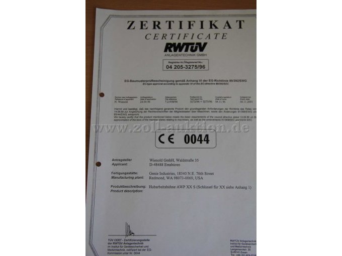 Zertifikat CE0044