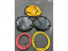Gesamtansicht 2 Hebekissen, Tasche und 2 Füllschläuche