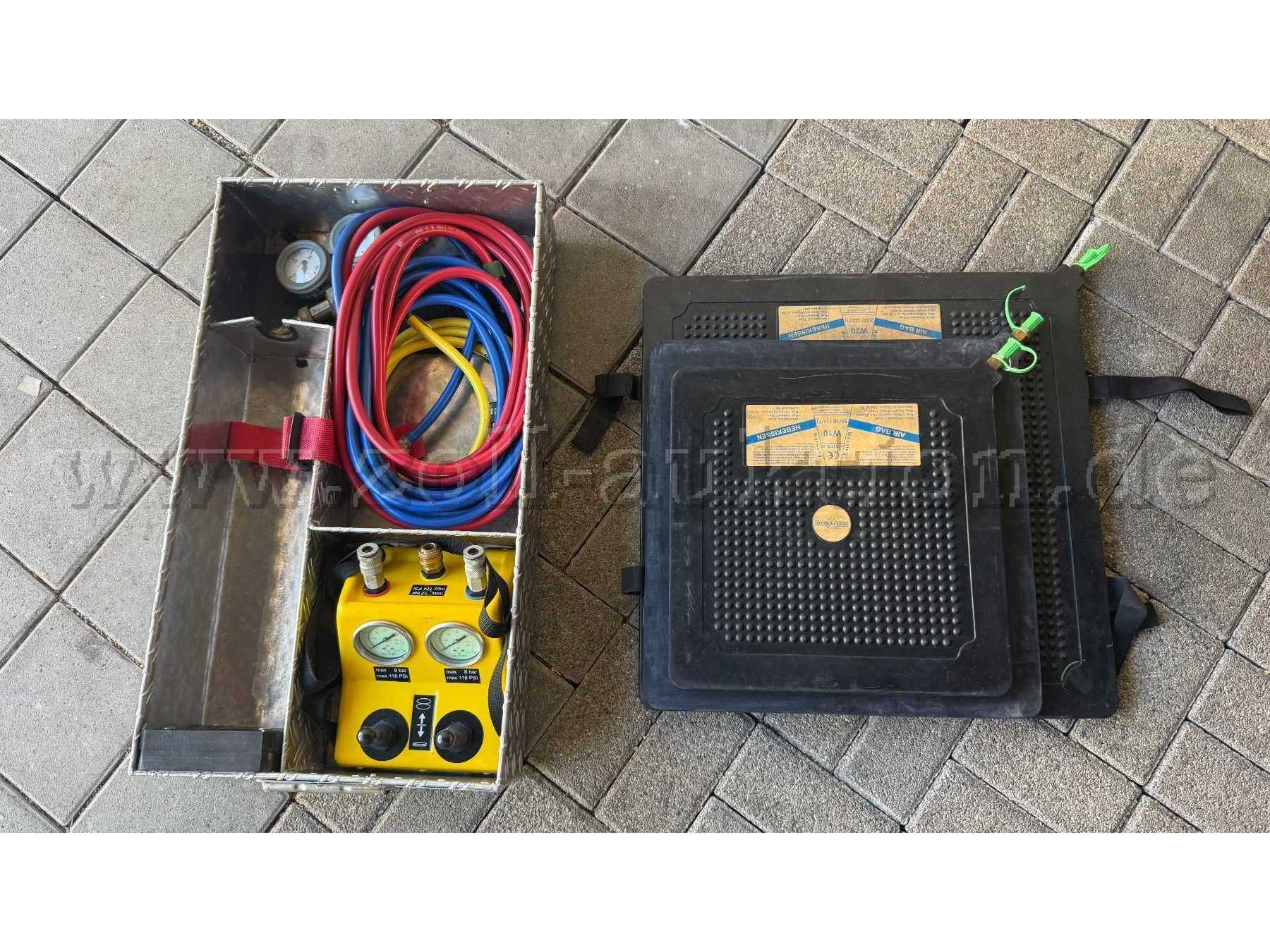 Hebekissensatz 8 bar mit Doppel-Steuerorgan, Druckminderer, Schläuchen & Transportkiste