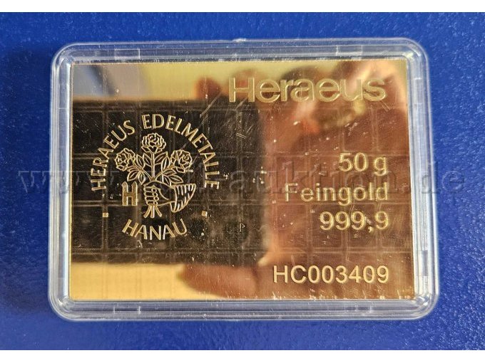 1 Heraeus-goudstaaf van 50 g uit 999,9 fijn goud – foto 2 – kavel bij Zoll-Auktion, Winsen (Luhe)