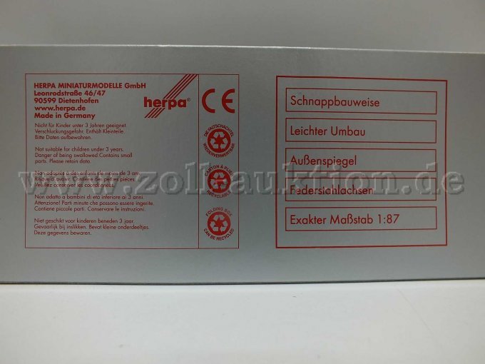 Aufdruck und Information von Herpa