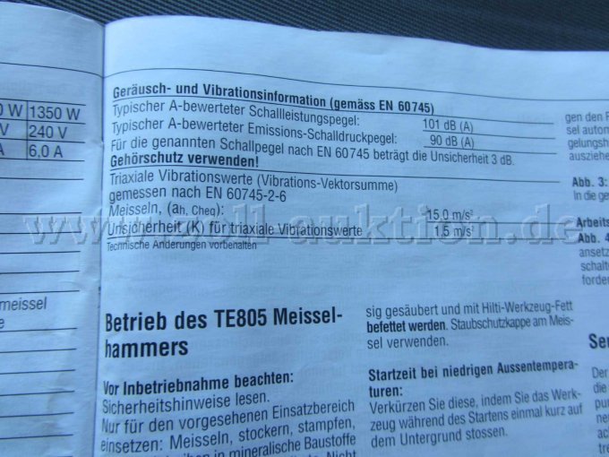 Hilti Meißelhammer, Geräusch- und Vibrationsinformation