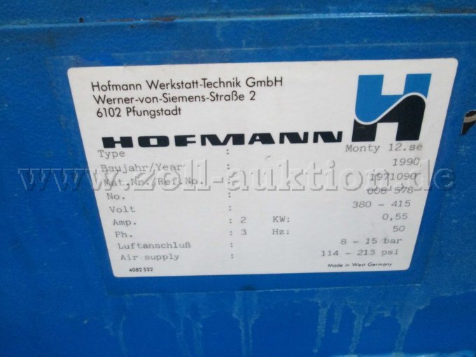 Hofmann monty 12 SE - Typenschild