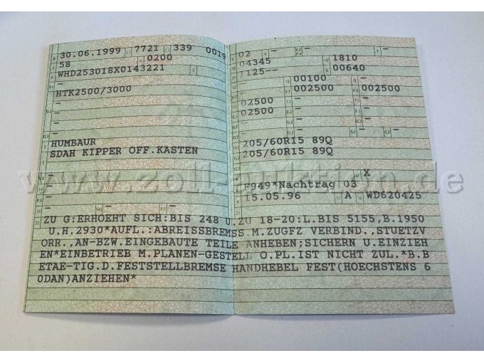 Humbaur Anhänger - Fahrzeugschein