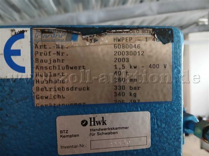 1 Hydraulische werkplaatspers HWPEP 1-40 – foto 4 – kavel bij Zoll-Auktion, Kempten (Allgäu)