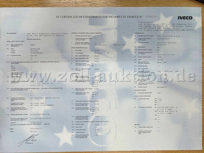 Iveco Daily Erdgas NG Doka/Pritsche, Fahrzeugdaten Ansicht, Seite 1