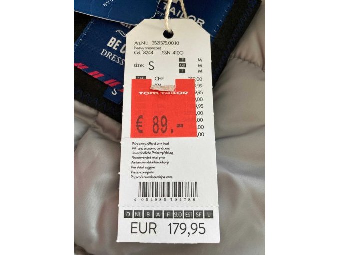 Größen- und Preisetikett