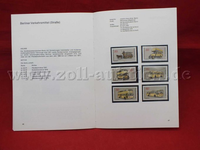 Exemplarisches Schmuckblatt mit Beschreibung und Briefmarke