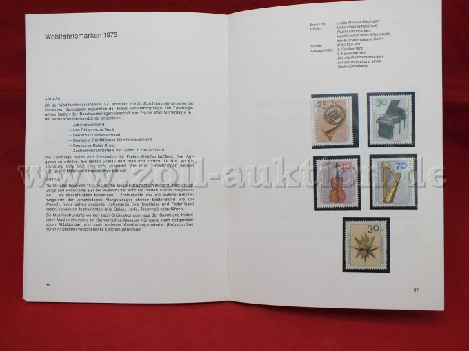 Exemplarisches Schmuckblatt mit Beschreibung und Briefmarke