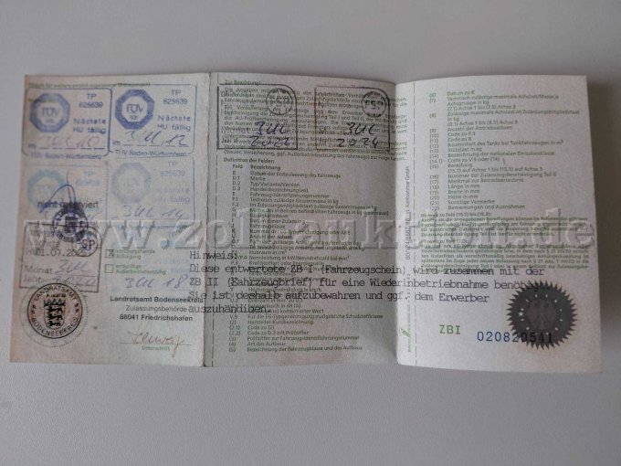 Fahrzeugschein Rückseite