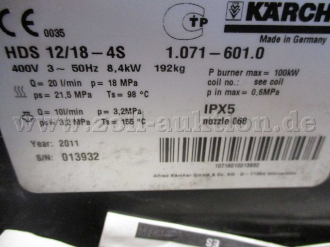 Kärcher Hochdruckreiniger, Typenschild