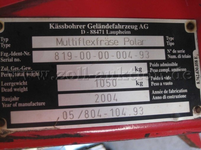 Multiflexfräse Polar Typenschild