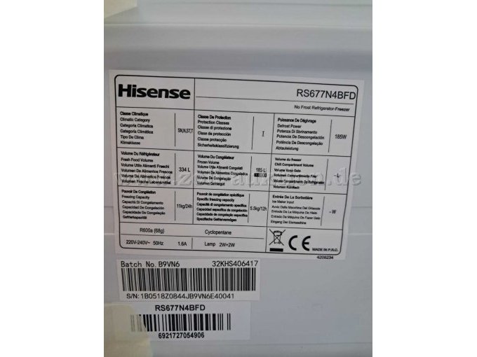1 Kühlschrank Side by Side der Fa. Hisense TYP RS677N4BFD – foto 6 – kavel bij Zoll-Auktion, Marsberg