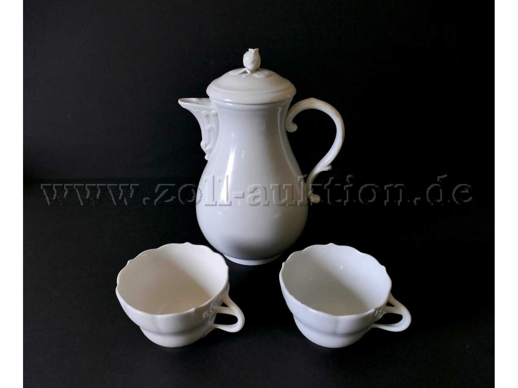 1 Kaffeekanne mit 2 Tassen, Meissener Porzellan, gebraucht
