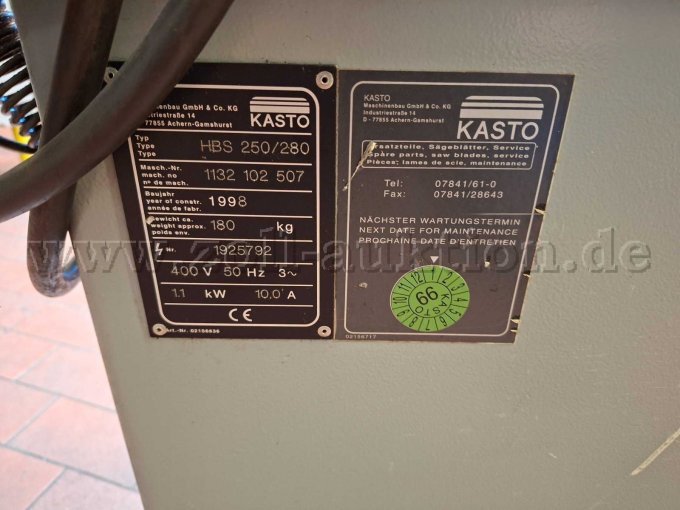Kastso HBS250/280 Hubsäge - Ansicht Typenschild