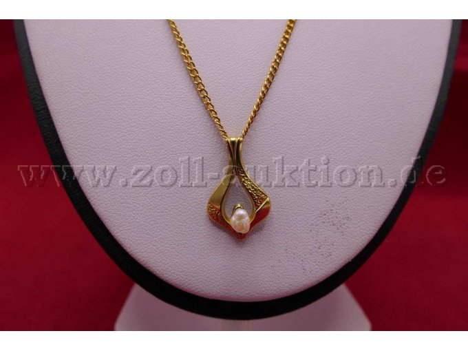 1 Kette mit Anhänger; goldfarben mit synthetischer Perle; 42 cm – foto 2 – kavel bij Zoll-Auktion, Paderborn