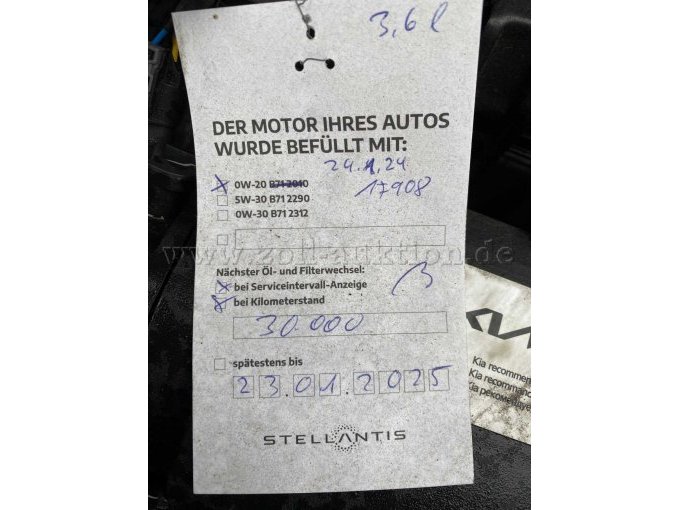 Servicezettel Motorraum, Angaben ohne Gewähr