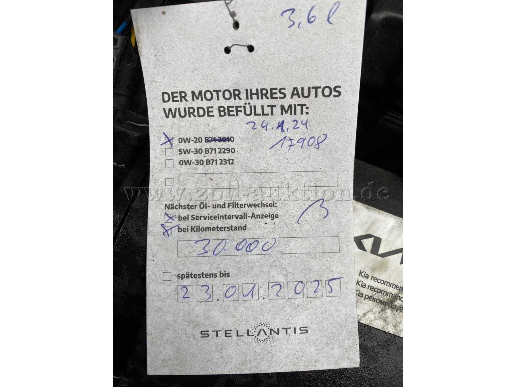 Servicezettel Motorraum, Angaben ohne Gewähr