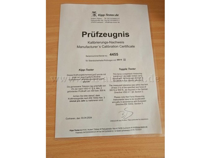 letztes Prüfzeugnis