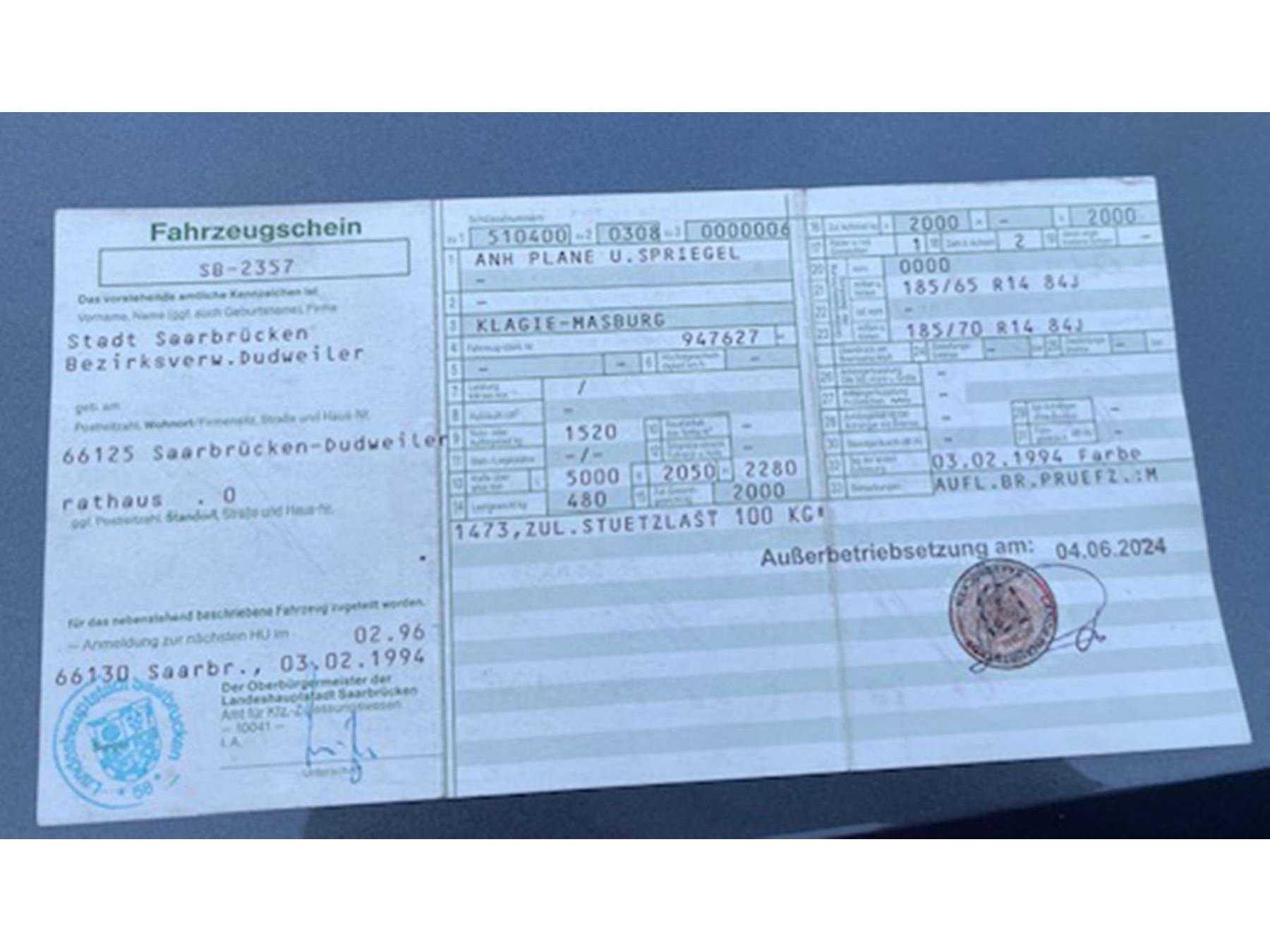 Zulassungsbescheinigung Teil I