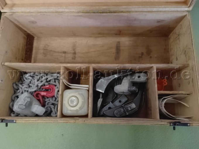 Zubehörkiste mit Kettensatz, Ersatzbacken, Anleitung und Trichter