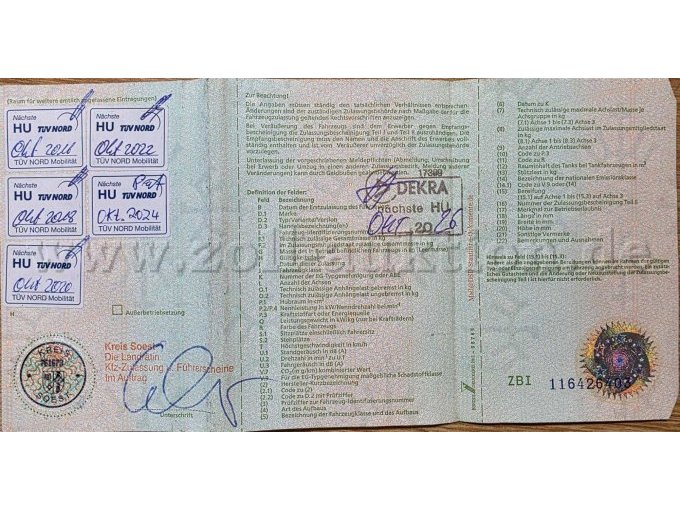 Kompaktkehrmaschine Schmidt Swingo Compact 200, KFZ-Schein Hinteransicht