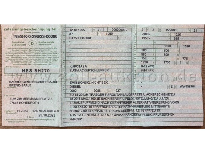 Fahrzeugschein Seite 1