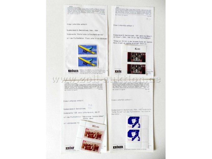 4 Tütchen mit Briefmarken mit Plattenfehlern