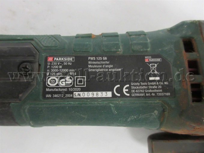 Parkside Winkelschleifer Typenschild