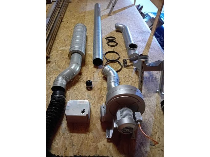 S.tec START 
Absauganlage für 1 Fahrzeug
Bauteile: Elektromotor mit Gebläse, Steuergerät, Rohrmaterial starr und flexibel, Push-Taster, Klemmen und Rohrschellen