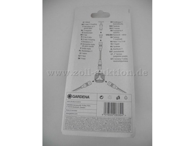 Einzelansicht Originalverpackung Y-Stück von hinten mit Produktdaten