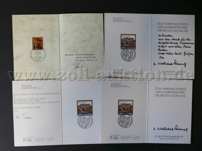 4 Weihnachtskarten innen mit Briefmarken
