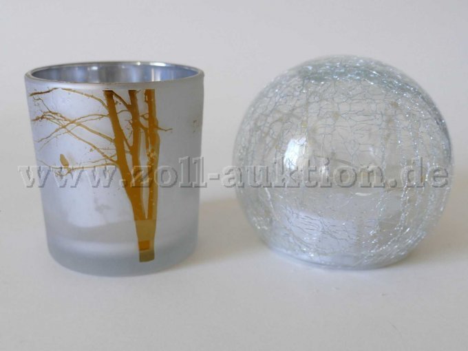 Teelichtglas und Kugel mit LED-Beleuchtung