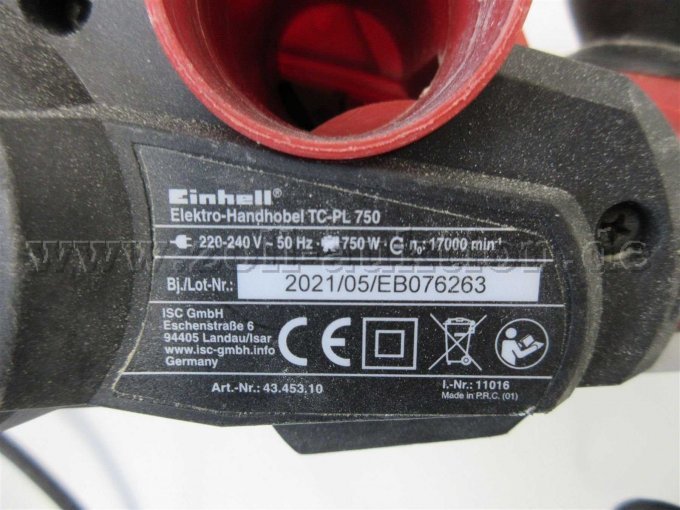 Einhell Elektrohobel Typenschild