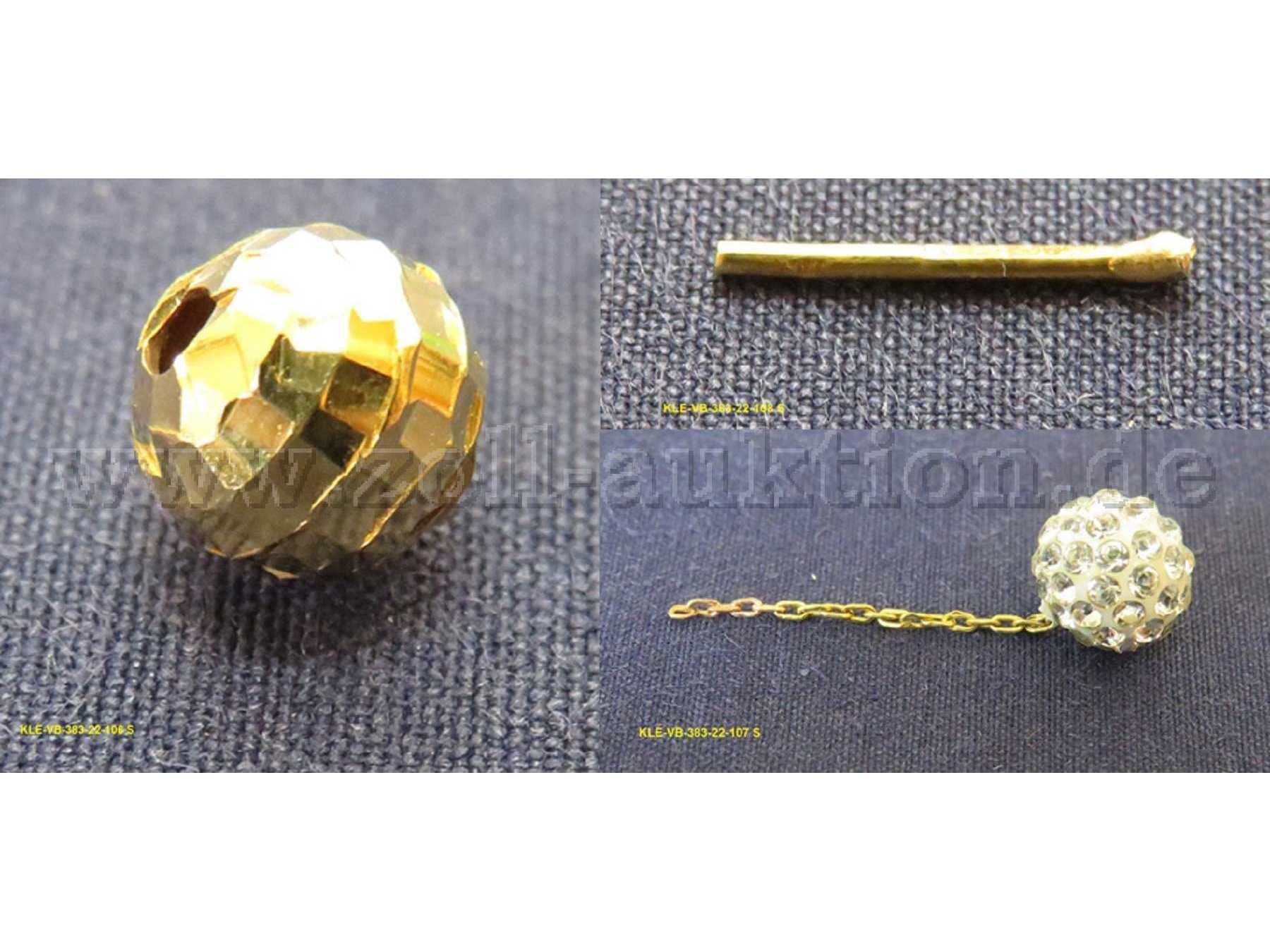Konvolut (1 Goldkugel, 750er, gelbgold / 1 Kunststoffkugel mit Zirkonia und 1 Ohrsteckerstift, 750er, gelbgold)