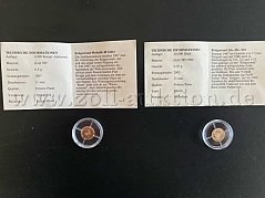 1 Krügerrand Medaille – 40 Jahre, Aufschrift 585, Gewicht laut Informationsblatt 0,5g
1 Krügerrand – Liberia Münze 10 Dollar, Aufschrift 585, Gewicht laut Informationsblatt 0,5g