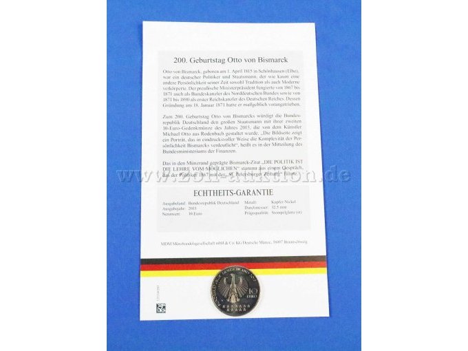 Rückseite Münze 200 Geburtstag von Bismarck