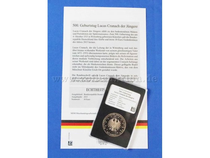 Rückseite Münze 500 Geburtstag Cranach
