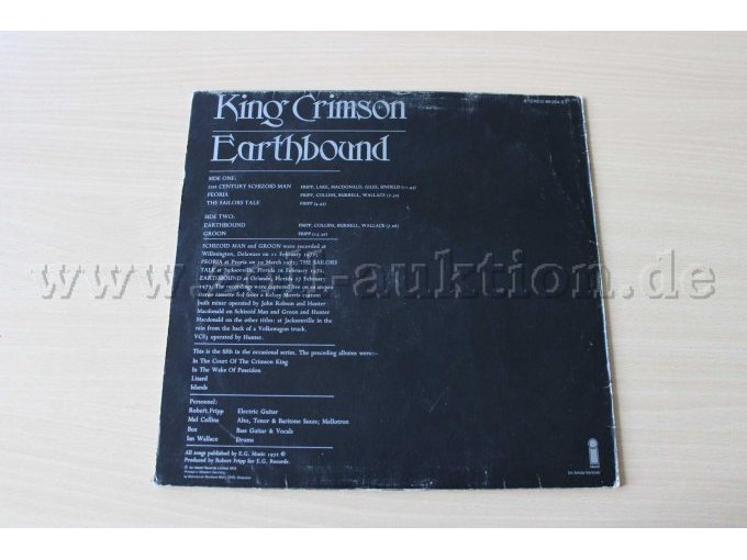 King Crimson Earthbound Backcover