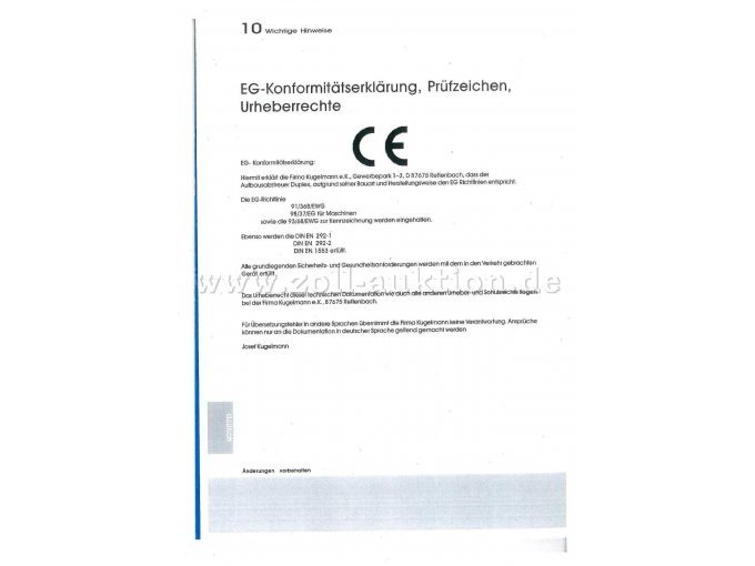 Kugelmann Duplex Streugerät, EG-Konformitätserklärung des Herstellers
