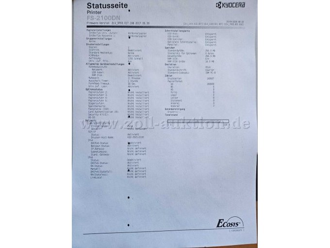 Statusseite mit dem genannten Defekt (gedruckte Punkte)
