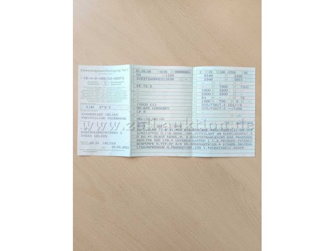 Fahrzeugschein des Fahrzeugs
