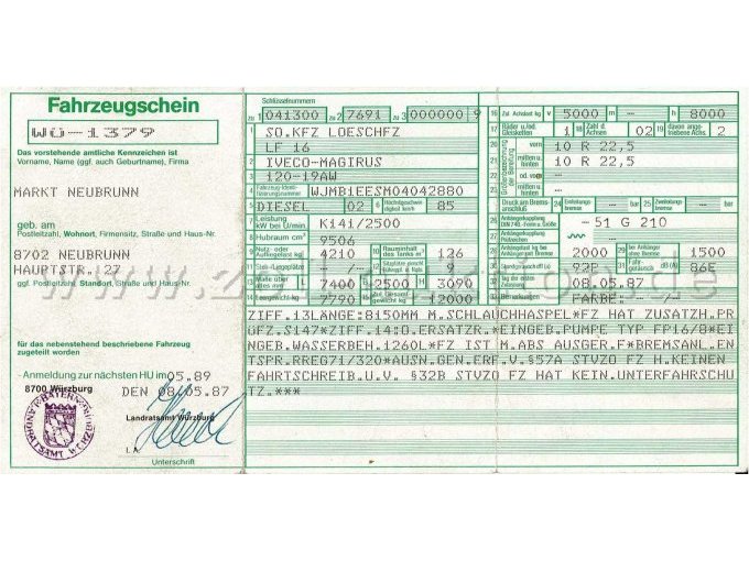 LF 16 Fahrzeugschein