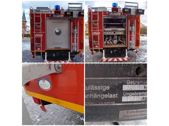 Hintere Fahrzeugansicht mit offen und geschlossenes Rollo, kleine Delle hinten links, Schild Zulässige Anhängelast