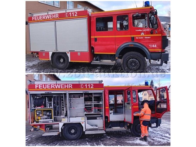 Fahrzeugansicht von rechts, offene und geschlossene Rollos
gelber Stromerzeuger und Person nicht Bestandteil der Auktion