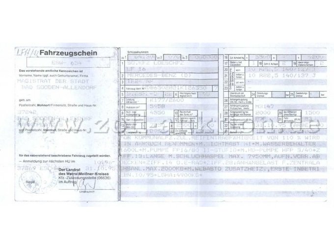Fahrzeugschein Vorderseite