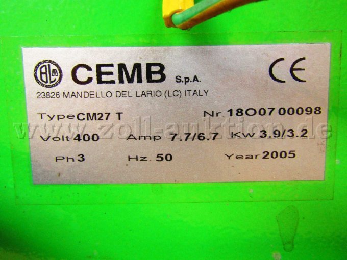 Reifenmontiergerät CEMB B 327 Ansicht Typenschild