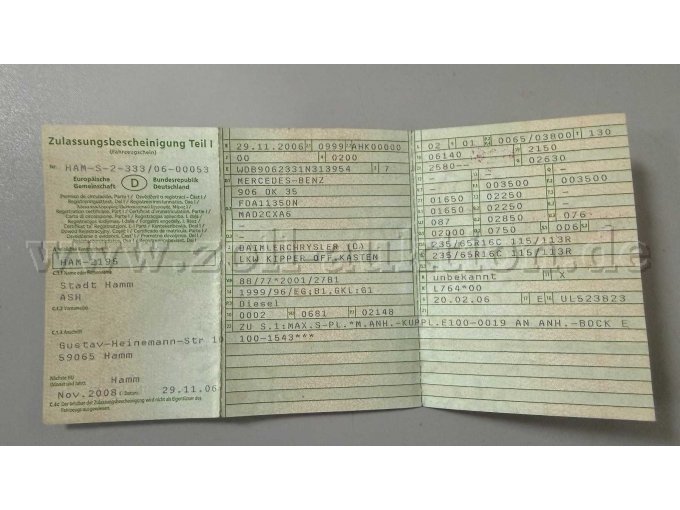 Zulassungsbescheinigung Teil I