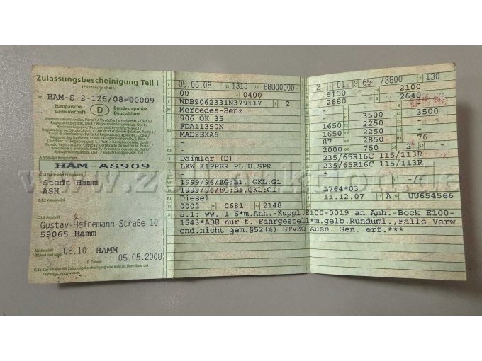 Zulassungsbescheinigung Teil I