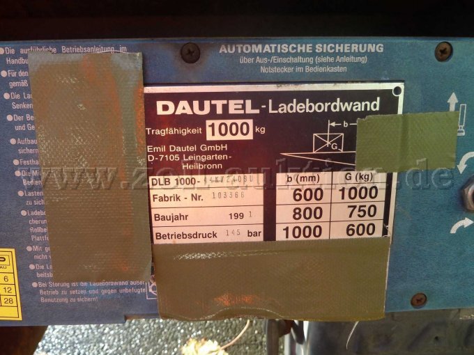 Typenschild Ladebordwand